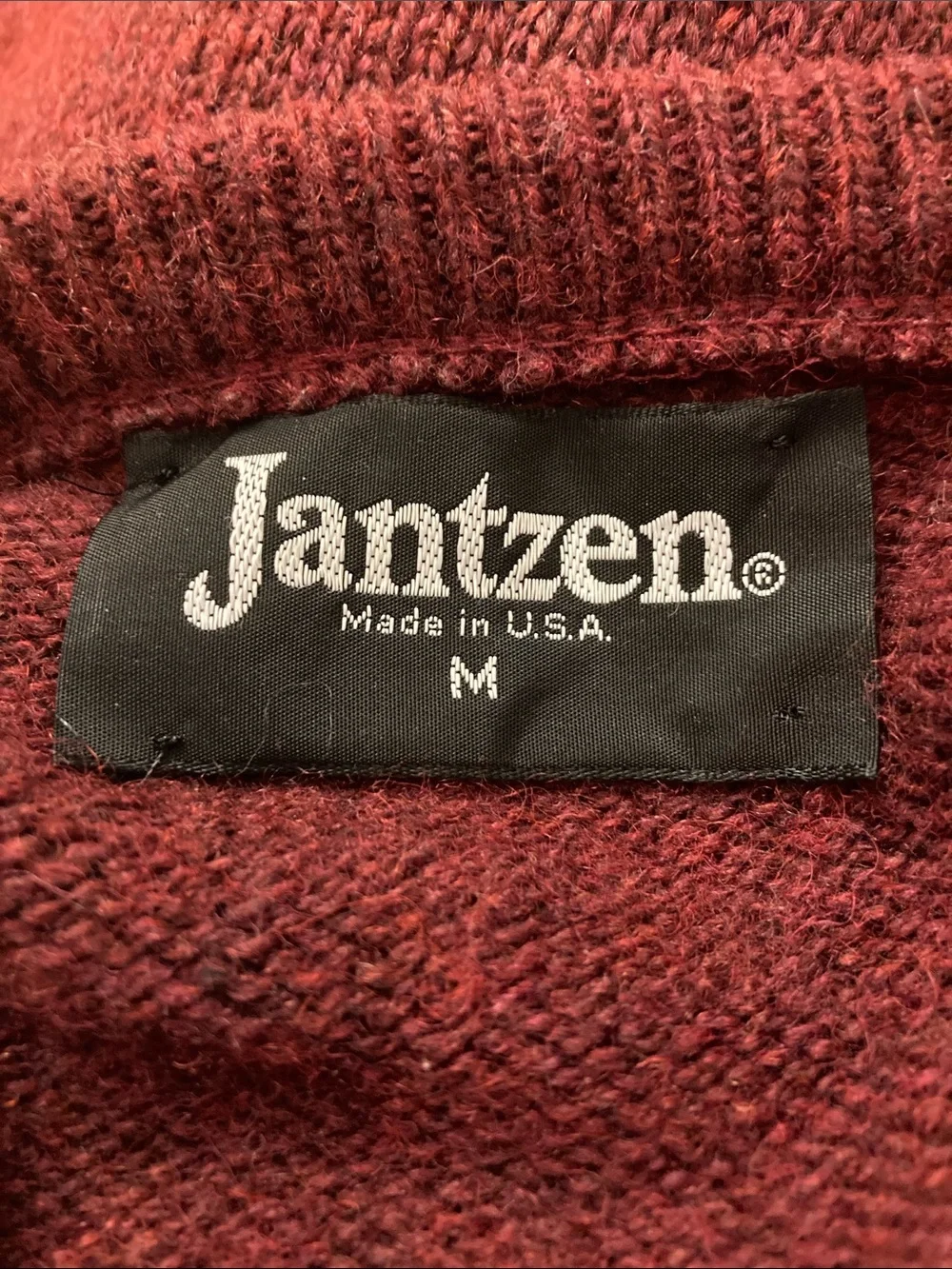 Vintage Jantzen V-Neck Wool Blend Cable Knit Sweater - Burgundy